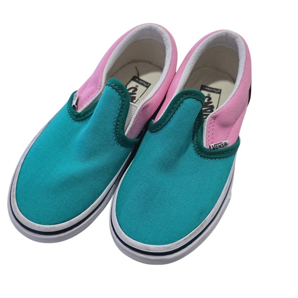 Youth Vans slip ons teal pink flowers